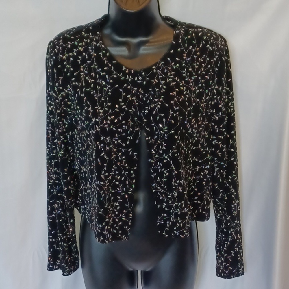 Ronnie Nicole by Ouida Rainbow Sparkle Jacket Vintage Button Front Black SzMed